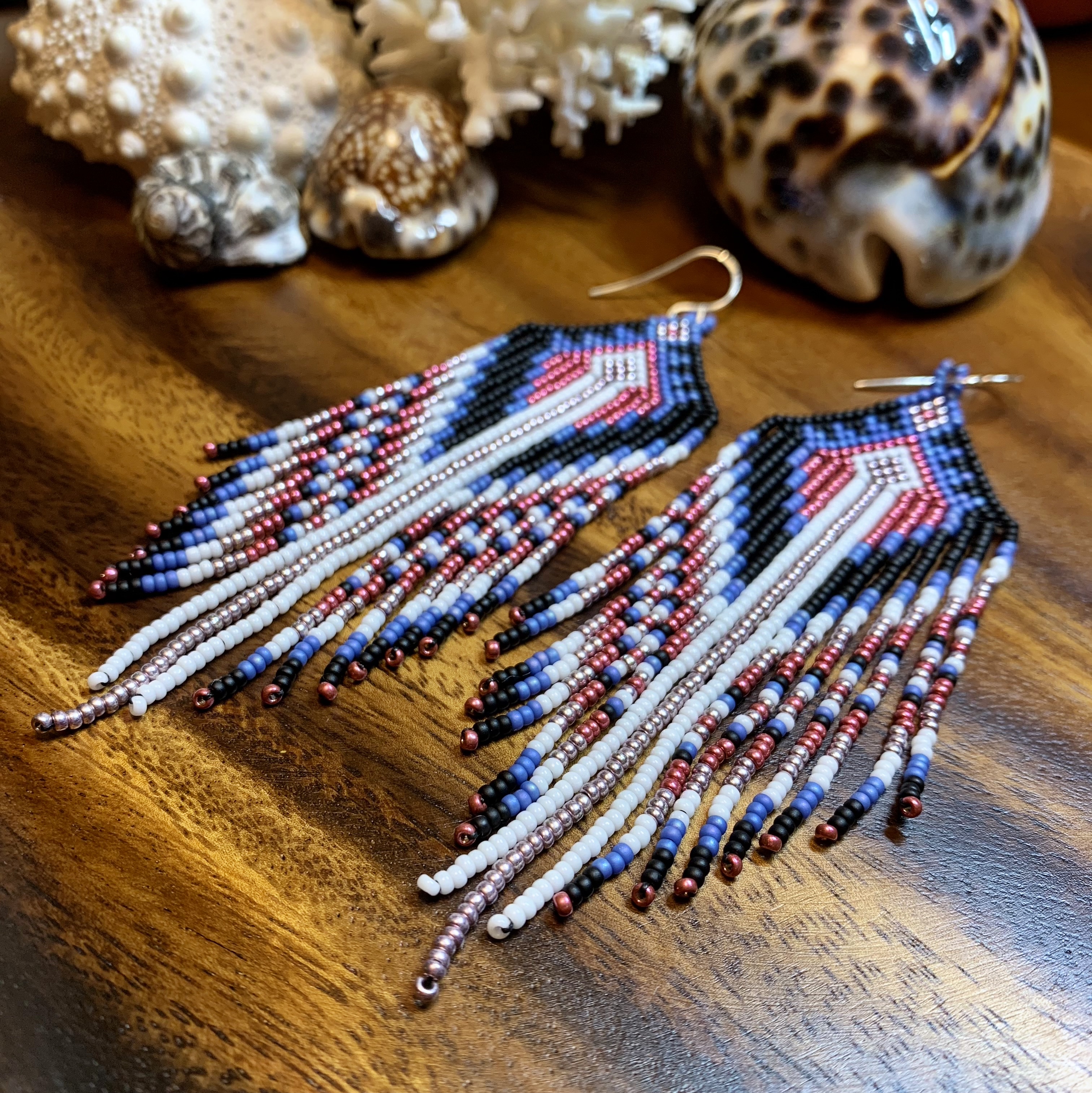 Baby Pink and Blue Dangle Seed Bead Earrings